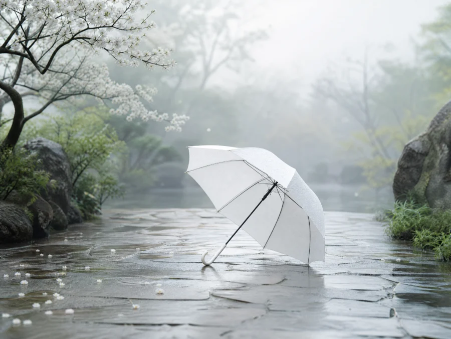 雨后白伞静谧平板壁纸