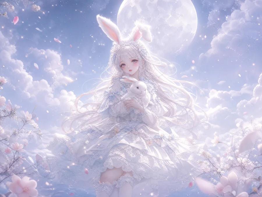 白兔少女梦幻平板壁纸