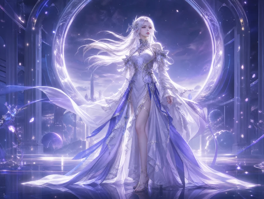 白发coser梦幻霓虹平板壁纸