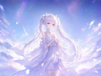 白发双马尾梦幻少女平板壁纸