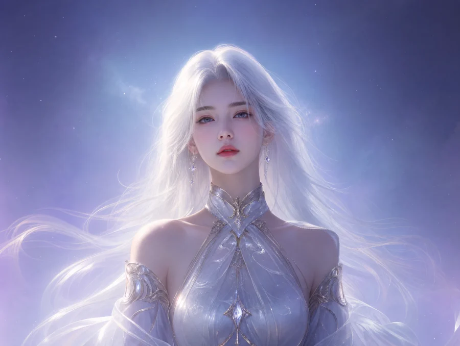 白发女性月光幻想平板壁纸