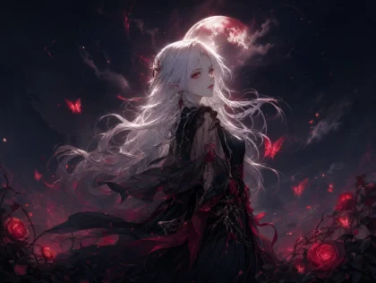 白发红瞳幻想角色平板壁纸