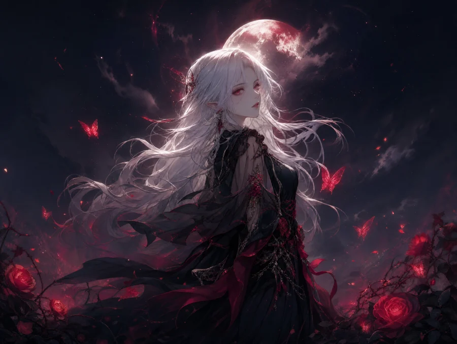 白发红瞳幻想角色平板壁纸