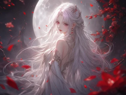 白发红瞳月夜幻想壁纸
