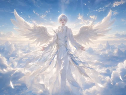 白发翅膀少年梦幻平板壁纸
