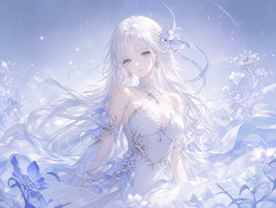 银白长发美少女梦幻平板壁纸