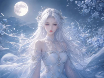 月光下的白发美女平板壁纸