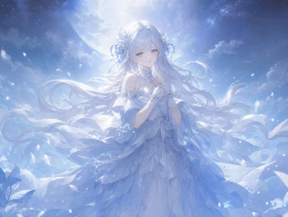 月光下的白发美少女平板壁纸