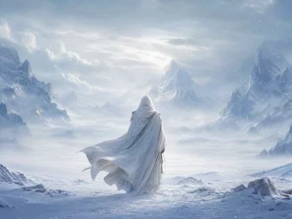 白披风雪原旅者平板壁纸