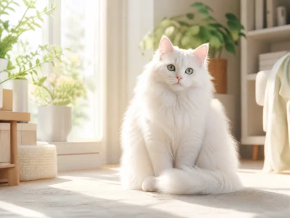 温柔晨光白毛猫平板壁纸