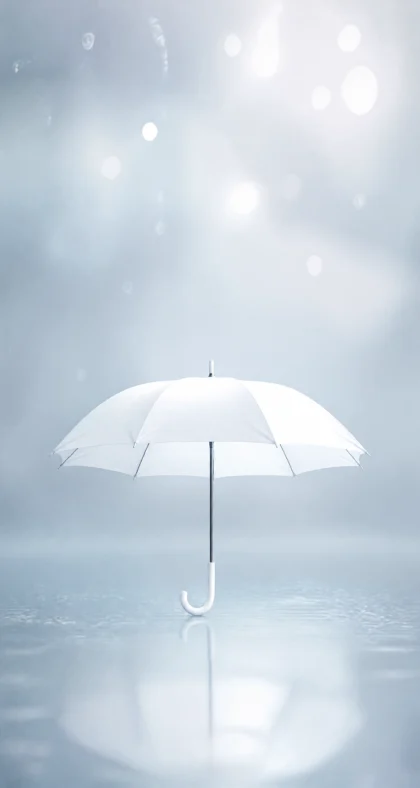 白色伞雨雾清新平板壁纸