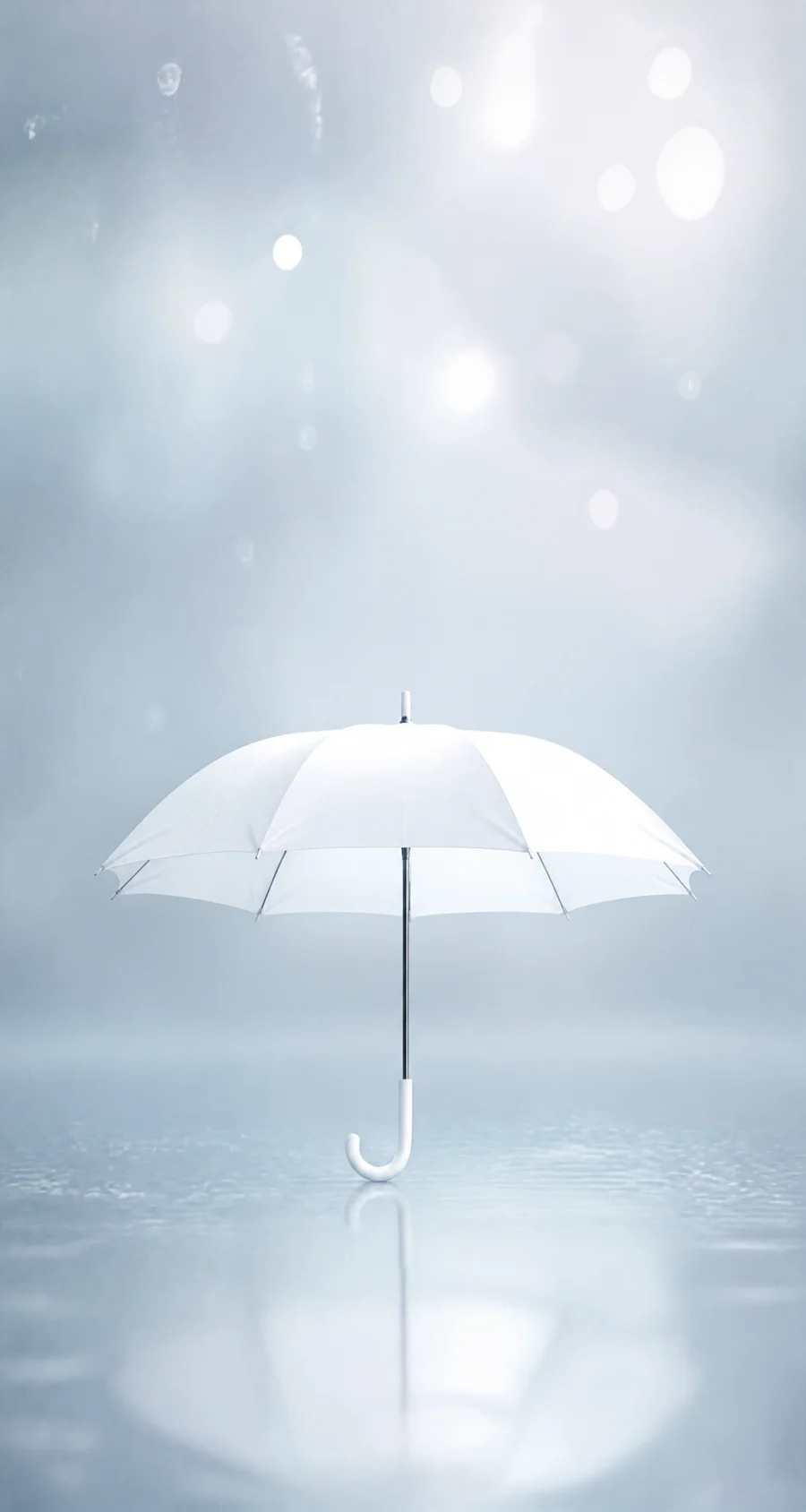 白色伞雨雾清新平板壁纸