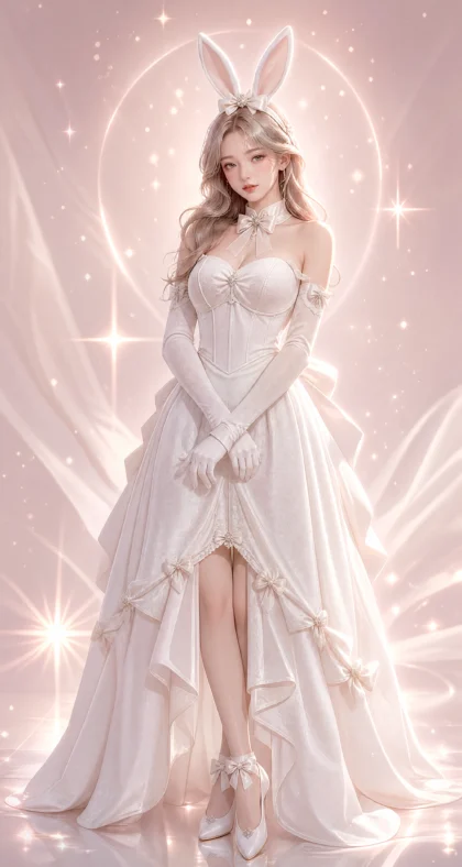 白色兔女郎装梦幻平板壁纸