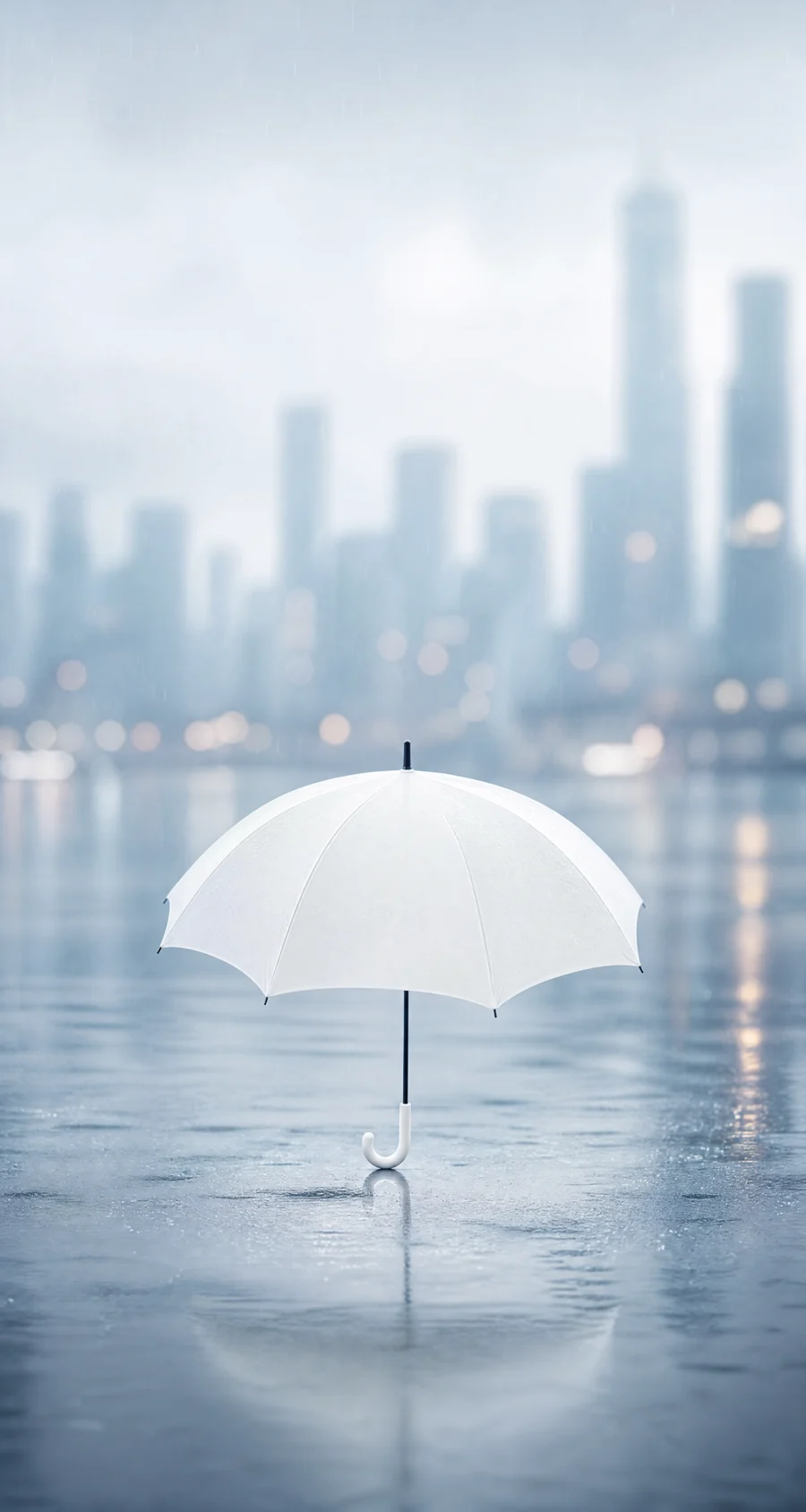 雨雾中的白色伞平板壁纸