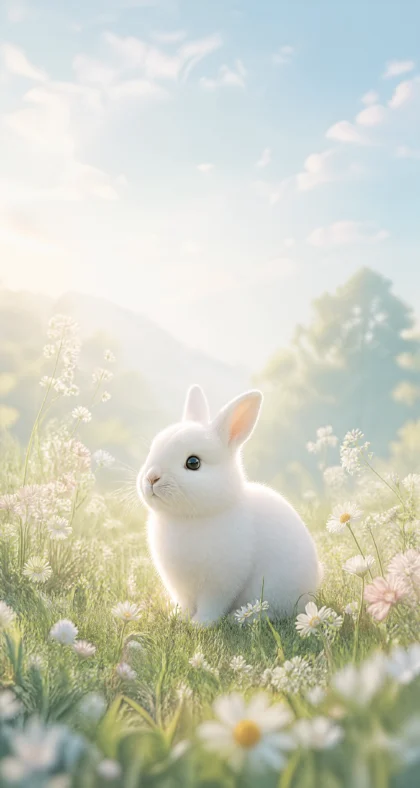 梦幻白色兔子平板壁纸