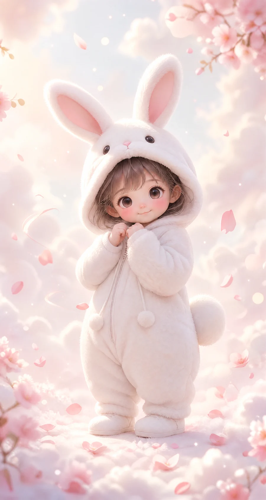 白色兔装梦幻治愈平板壁纸