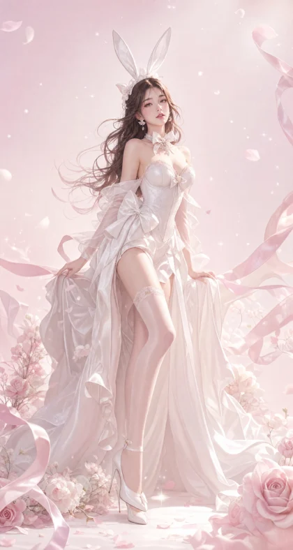 白色兔女郎装梦幻平板壁纸