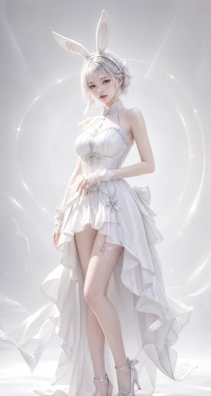 白色兔女郎装梦幻平板壁纸