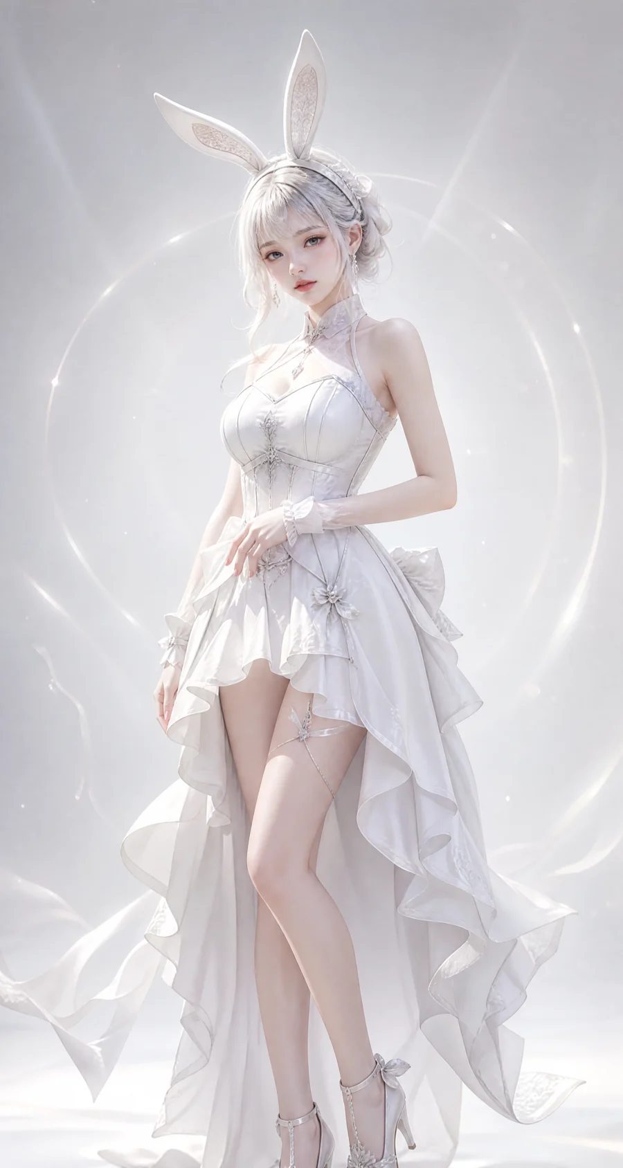 白色兔女郎装梦幻平板壁纸