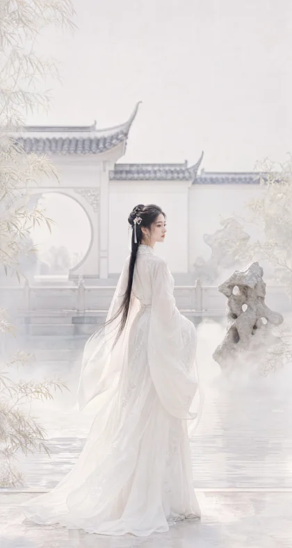 白色古风服饰清雅平板壁纸