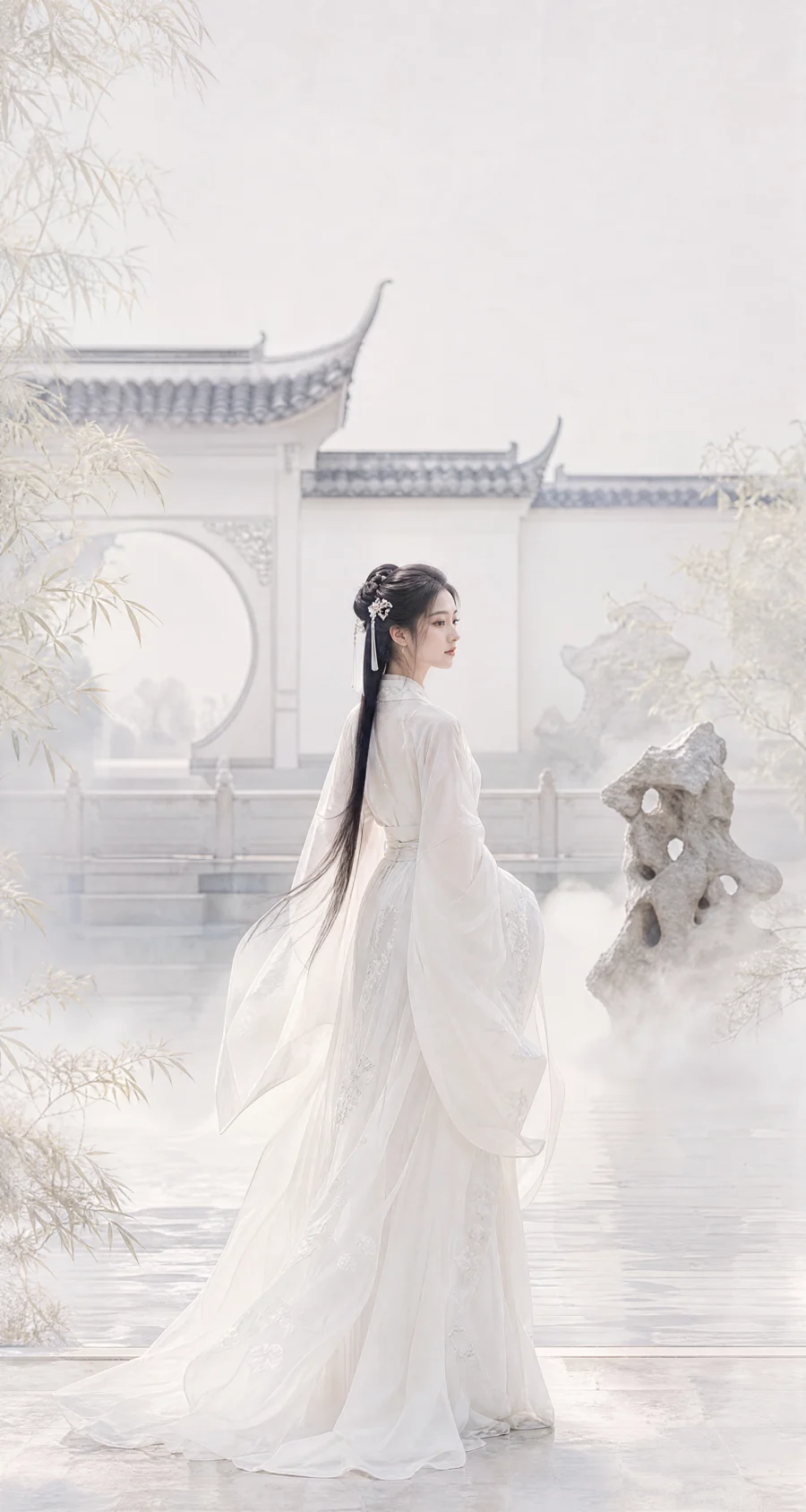 白色古风服饰清雅平板壁纸