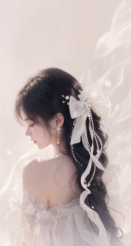 白色发饰清新少女平板壁纸