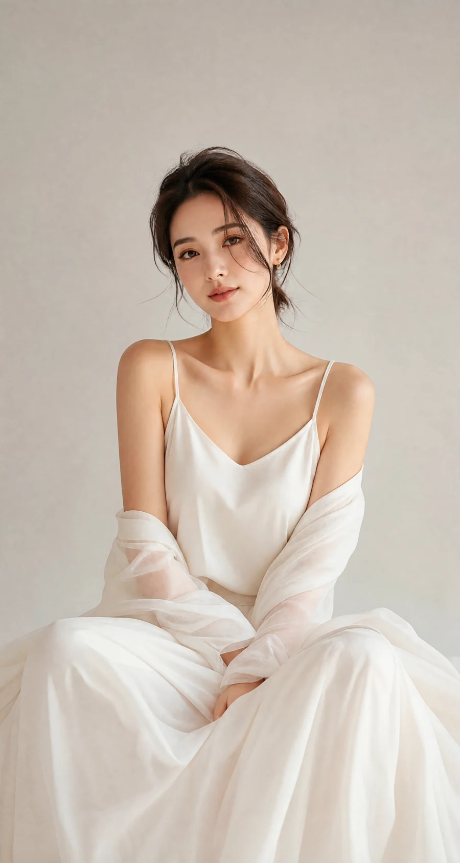 白色吊带清新美女平板壁纸