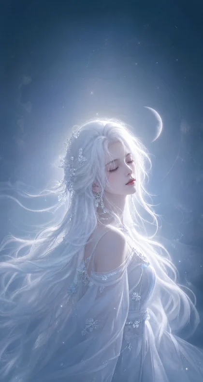 白色头发梦幻月光壁纸