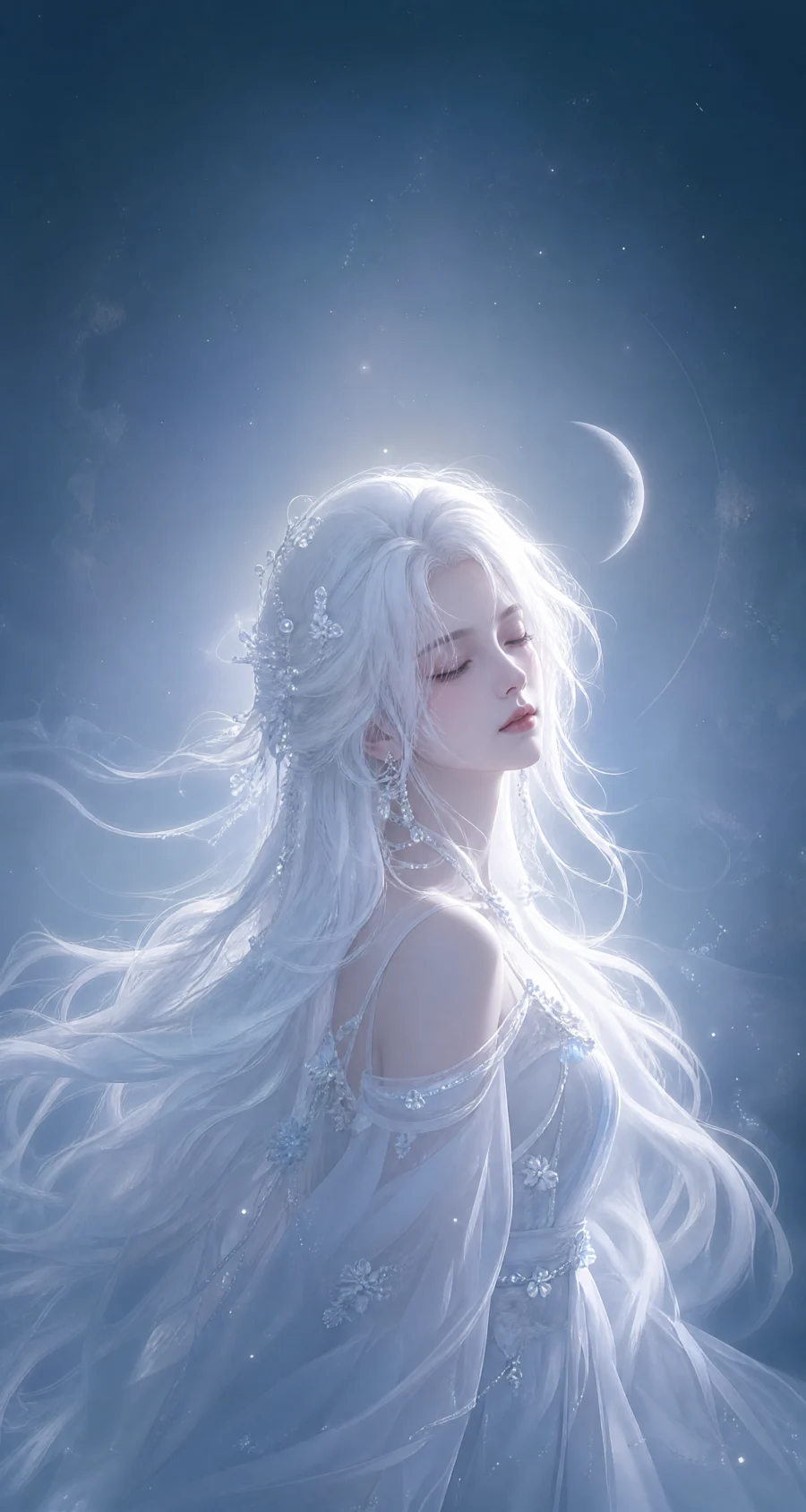 白色头发梦幻月光壁纸