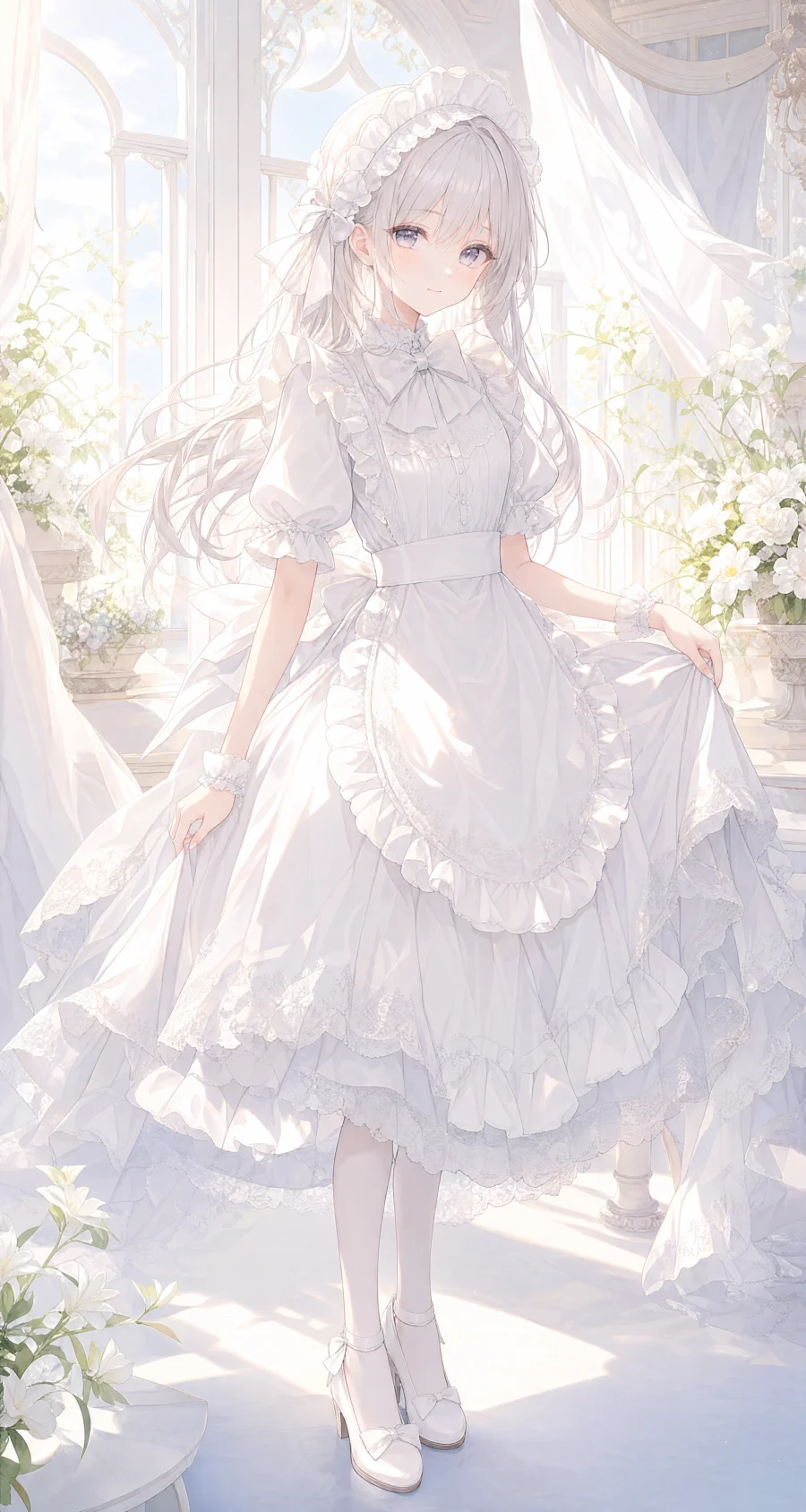 白色女仆装清新梦幻平板壁纸