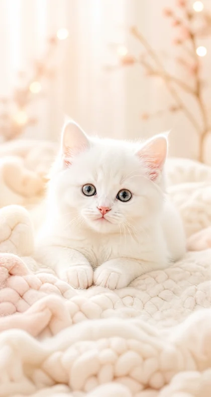 白色小猫治愈系平板壁纸