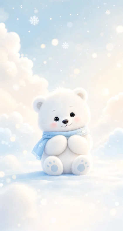白色小熊治愈系平板壁纸