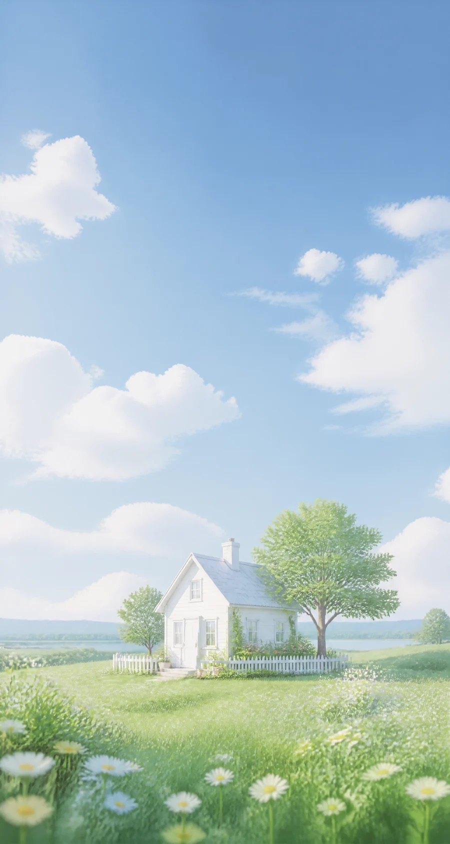 白色小屋清新田园平板壁纸