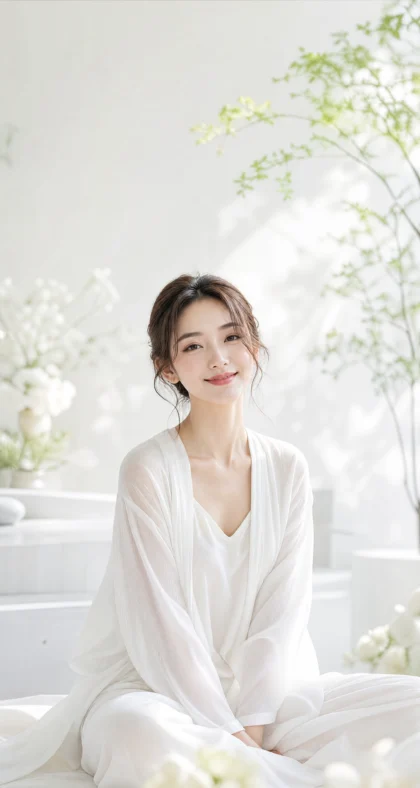 白色服饰美女清新平板壁纸