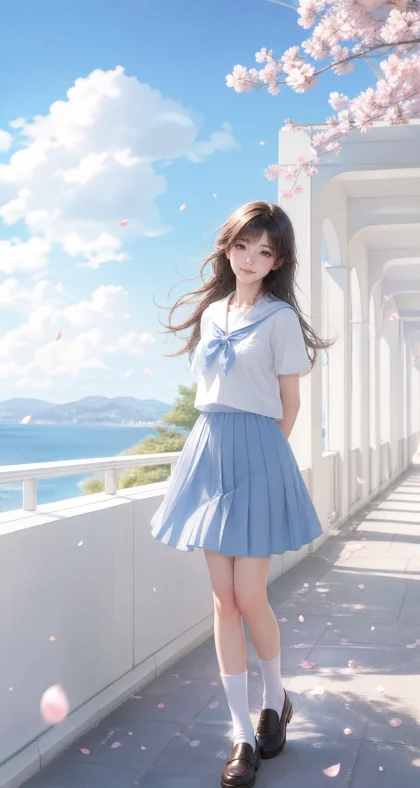 白色水手服清新平板壁纸