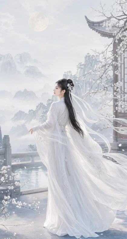 白色汉服清雅古风平板壁纸