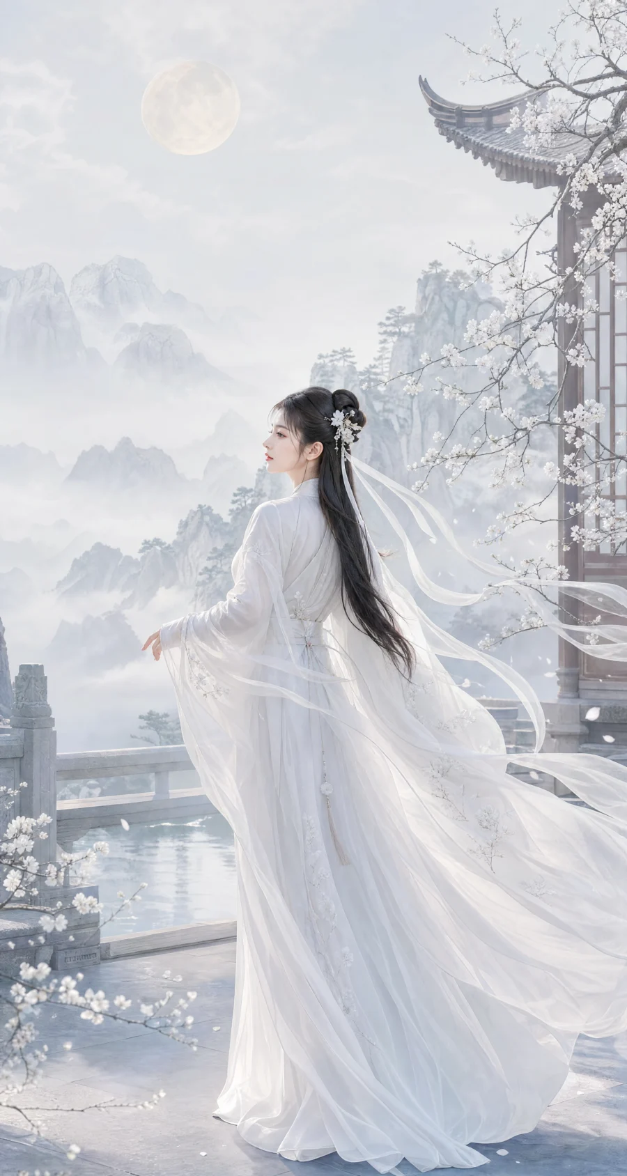 白色汉服清雅古风平板壁纸