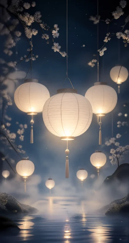 静夜白色灯笼平板壁纸