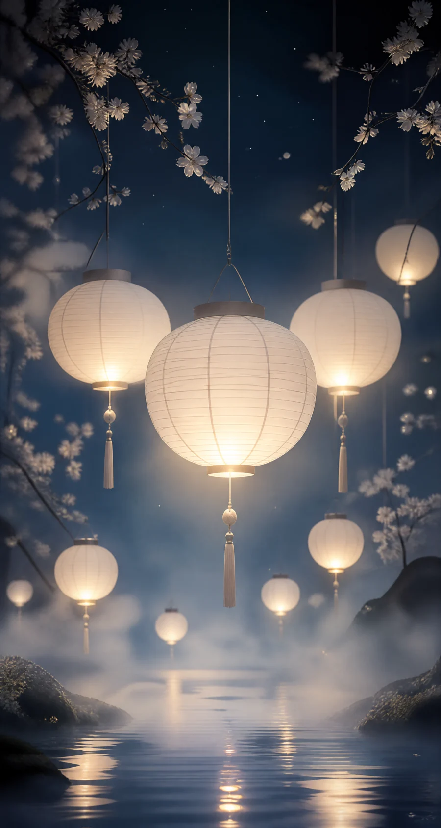 静夜白色灯笼平板壁纸