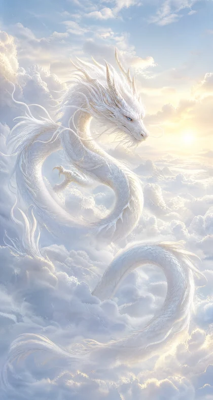 白色神龙云海平板壁纸