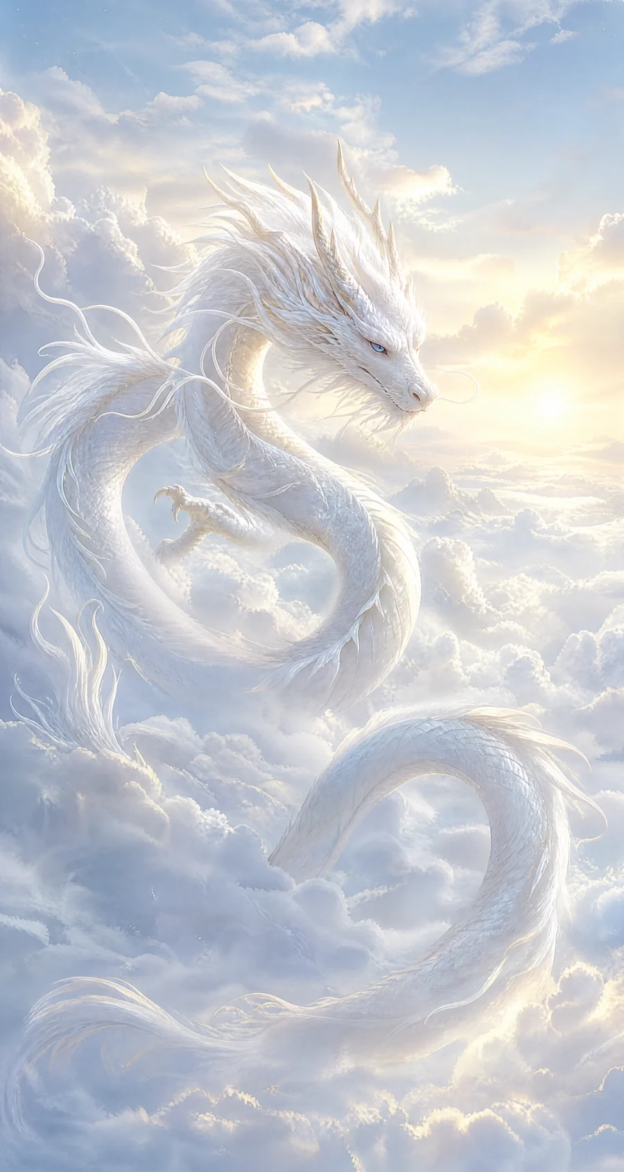 白色神龙云海平板壁纸