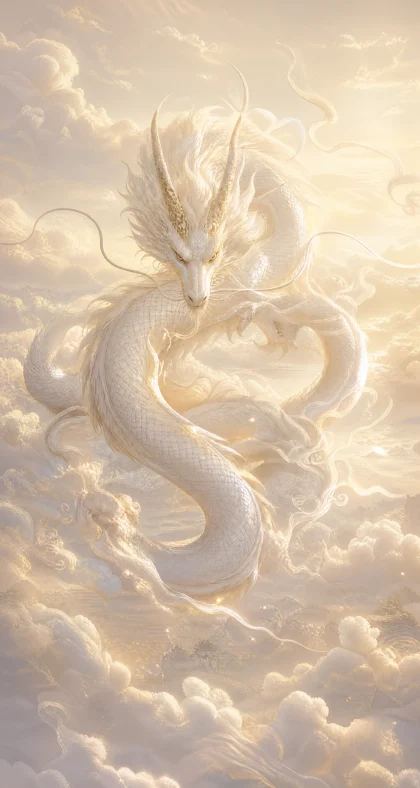 白色神龙云海平板壁纸