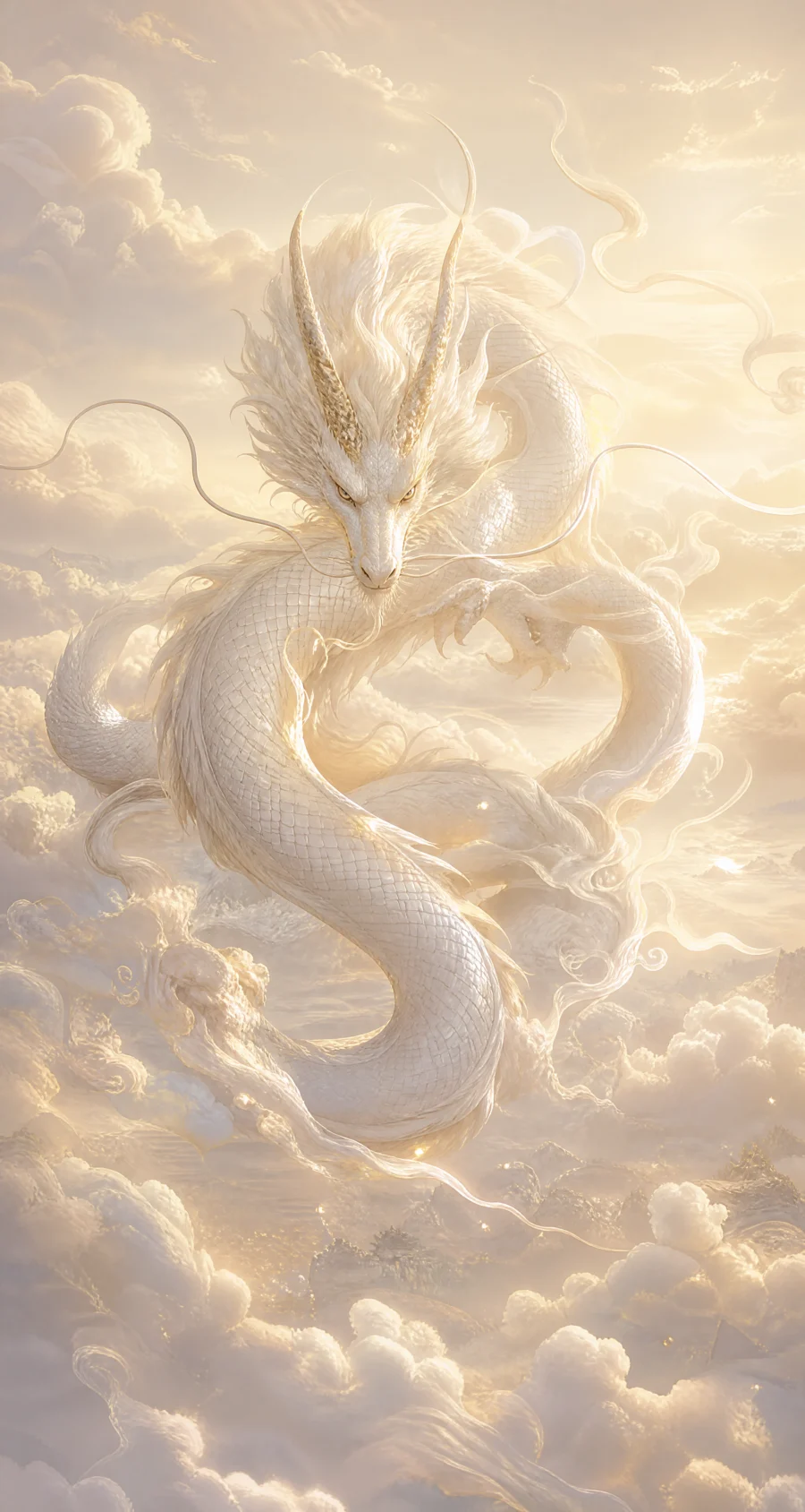 白色神龙云海平板壁纸