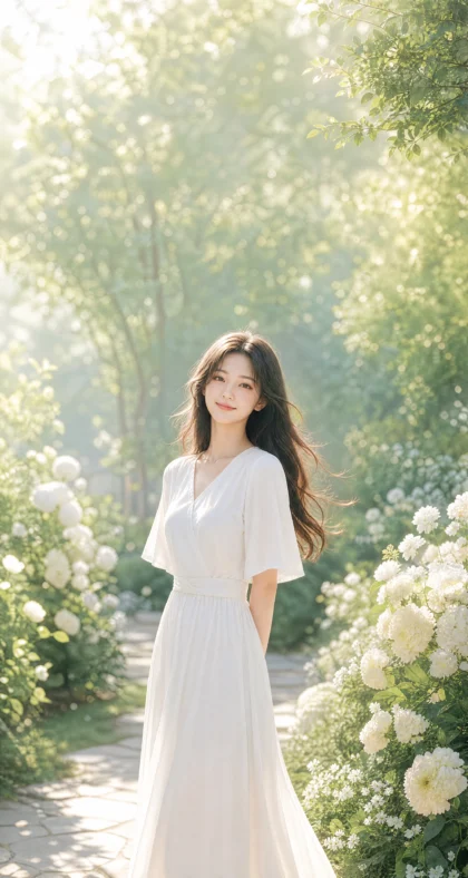 白色连衣裙少女清新平板壁纸