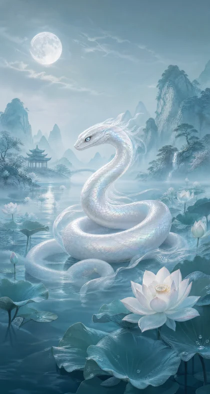 白蛇月雾莲境平板壁纸