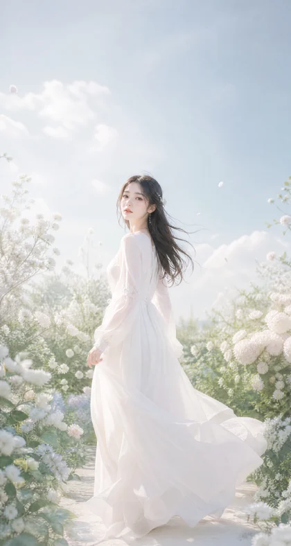 白衣女孩清新梦幻平板壁纸