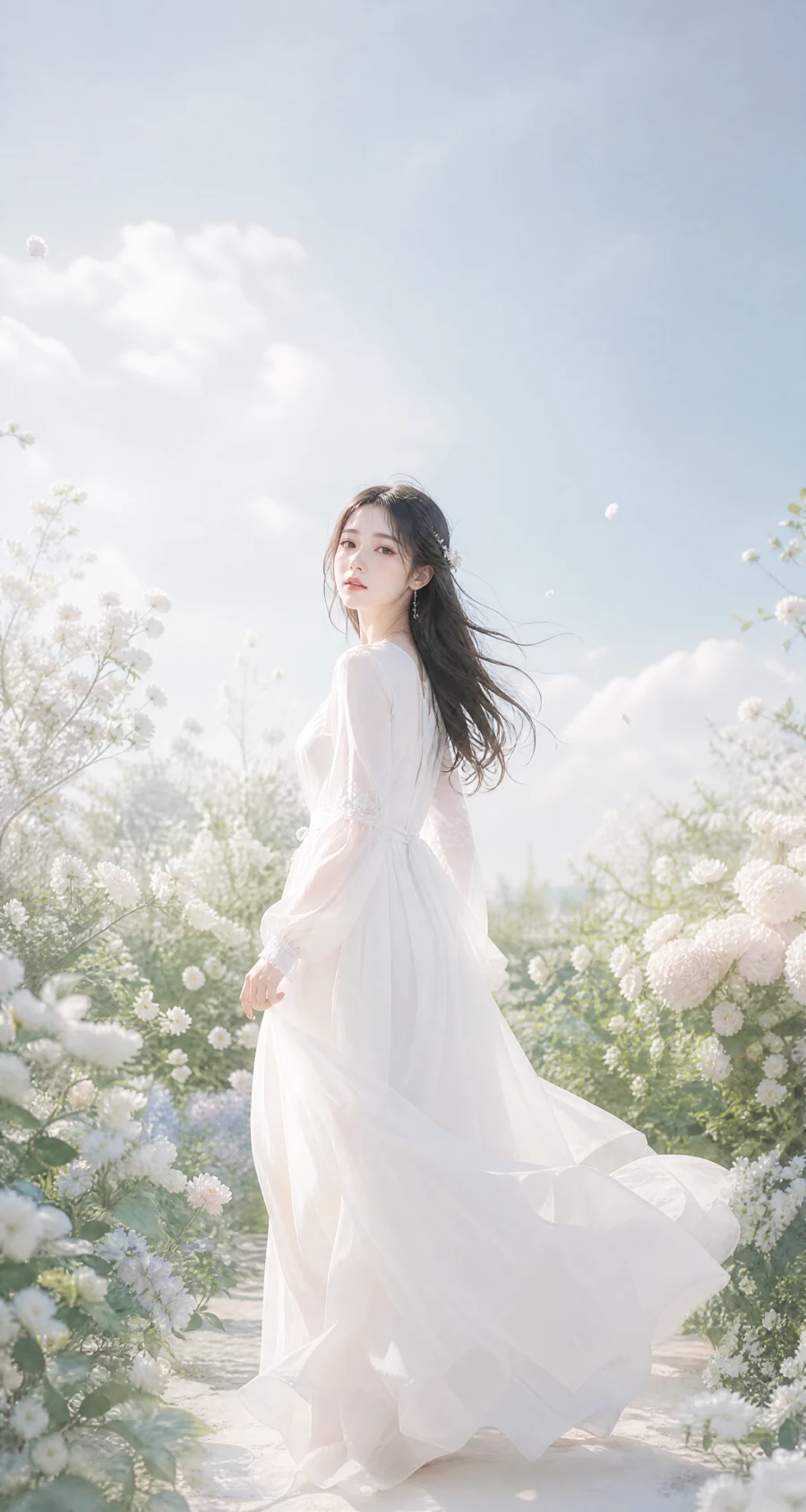 白衣女孩清新梦幻平板壁纸