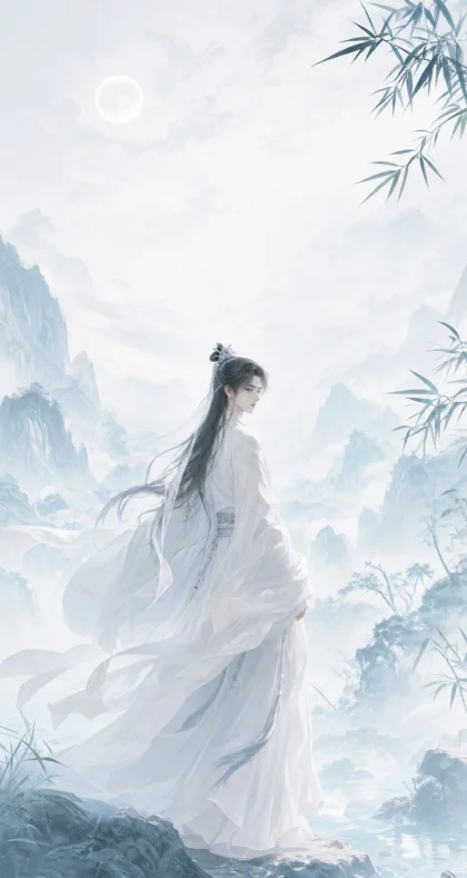 白衣古装清雅山水平板壁纸