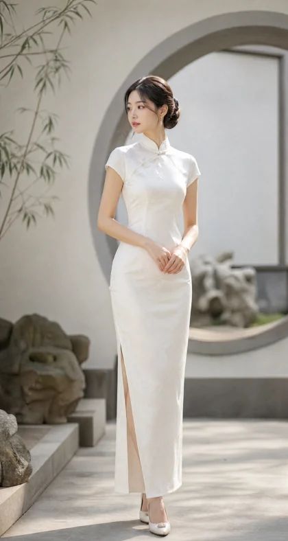 白衣旗袍美女优雅平板壁纸