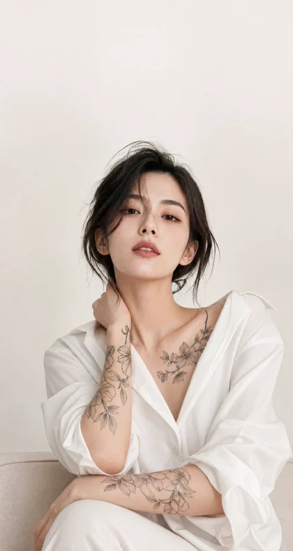 白衣纹身美女平板壁纸